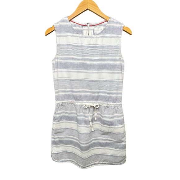 Caslon Linen Blend Sun Dress XS Gray/White Stripe Pockets Sleeveless Short Crisp - Picture 2 of 14
